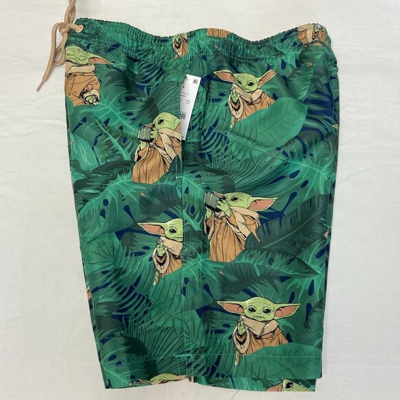 Star Wars Yoda Character Swim Trunks Board Shorts 18" Leafy Green NWT - Picture 7 of 13